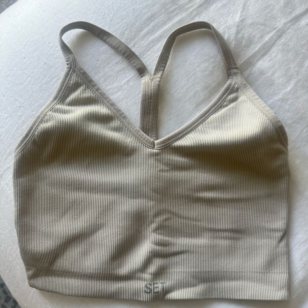Set Active Ribbed V Bra in Oatmilk size S